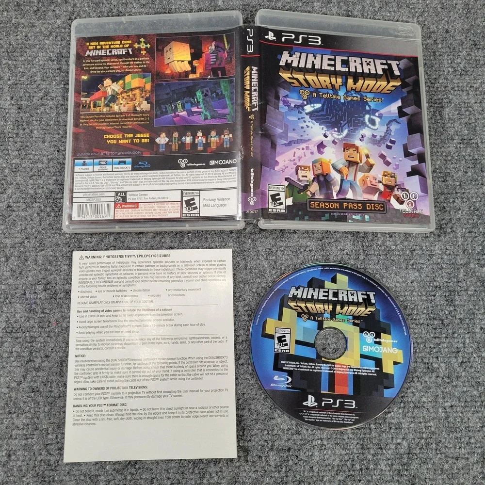 Minecraft Story Mode Season Pass Disc PS3 Game‎ E10+ Telltale NTSC-U/C Manual